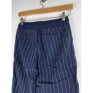 Athleta Linen Pants Womens 2 Bali Wide Leg Cropped Blue Stripe Beachy Pockets thumbnail 8