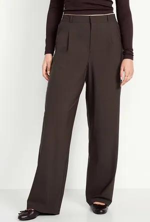 Old Navy SleekTech High Rise Wide Leg Pants Brown Size Medium Tall thumbnail 1