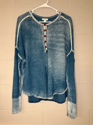 Sundance Gentry Waffle Knit Thermal Henley Top in Blue Women’s Small 100% Cotton thumbnail 2