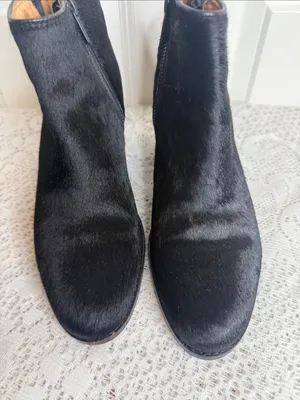 Frye Black Leather calf fur Ankle Booties with Block Heel sz 8 thumbnail 3