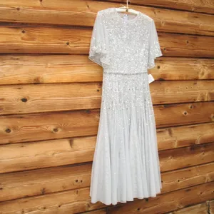 Mac Duggal Light Blue Size 6 Beaded Sequin Rhinestone High Neck MIDI Dress Gown thumbnail 6