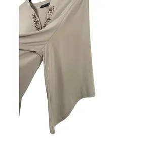 Susan Graver Artisan 2X Beige Embellished V-Neck Tunic Top Stretch 3/4 Sleeve thumbnail 3