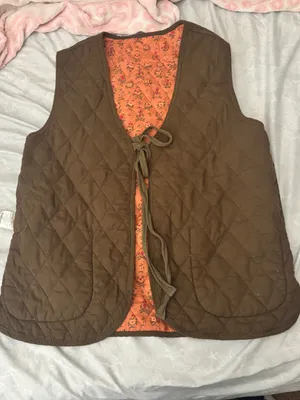 Free People Quilted Floral Peach Tie-Front Vest thumbnail 9