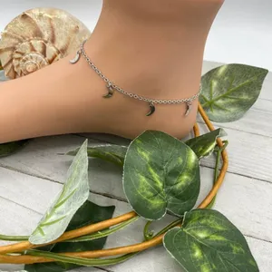 Crescent Moon Stainless Steel Anklet Silver thumbnail 2