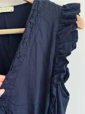 STARK X Navy Blue Cotton Ruffle Tiered Maxi Dress Boho Prairie Cottagecore L thumbnail 6
