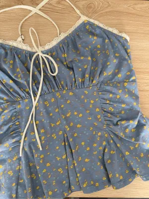 Free People XL Sammi Tank Top Blue Floral Peplum Babydoll Coquette Preppy thumbnail 6