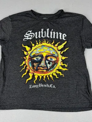 Sublime Sun Logo T Shirt Womens S Gray Long Beach CA Band Tee Boxy Grunge thumbnail 1