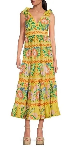 NWT!! CHELSEA & VIOLET Cecily Maxi Dress Yellow Floral Vacation Tiered X-Small thumbnail 1