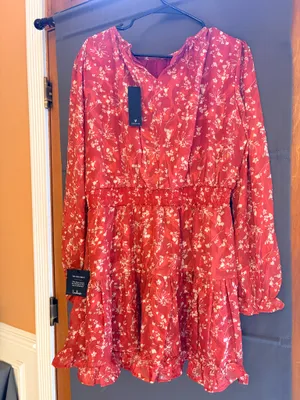 NWT Lulus Too Cute Rust Red Floral Print Smocked Long Sleeve Mini Dress thumbnail 3