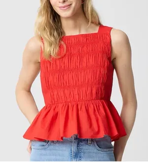 J.Crew Red Cotton Scrunch Blouse thumbnail 1