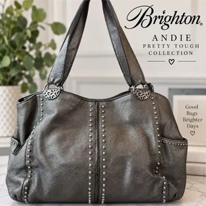 Brighton Andie Pretty Tough Metallic Pewter Leather Bag thumbnail 1