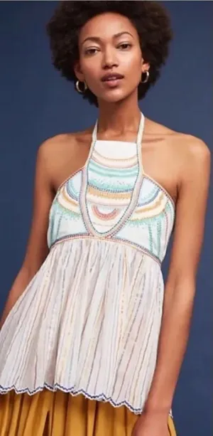 NWT Anthro Floreat Itzel Embroidered Halter Top thumbnail 1