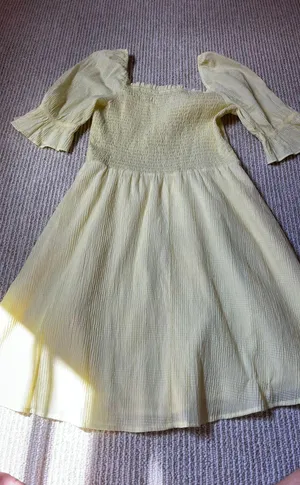 Skies Are Blue Butter Yellow Puff Sleeve Dress M thumbnail 2