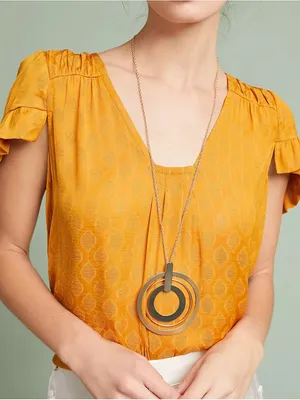 Maeve by Anthropologie Hailey‎ Flutter Sleeve Golden Yellow Boho Top thumbnail 1