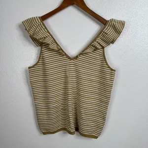 Madewell Belhaven Ruffle Sweater Tank Caramel Stripe Size‎ Large thumbnail 3