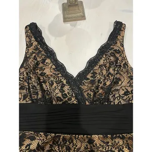 SL Fashions Womens Black Lace Gold Lining Sleeveless A-Line Midi Dress‎ Size 6 thumbnail 4