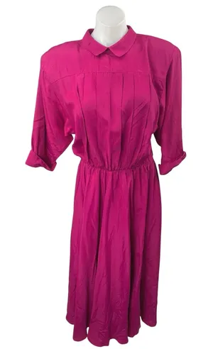 Vintage Nina Piccalino Pink Half Sleeve Pleated Fit & Flare Maxi Dress Size 10 thumbnail 1