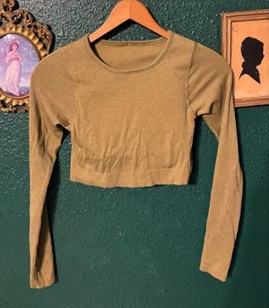 Lululemon Green Ribbed Ebb To Street Cropped Long Sleeve Sz 4 Padded thumbnail 1