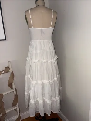 Anthropologie White Tiered Cotton Cottagecore Midi Dress Size Small thumbnail 9
