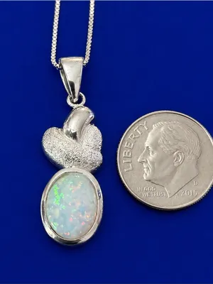 Estate Sterling Silver Opal Pendant Necklace Custom Design thumbnail 3