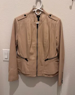 Gili Women’s Moto Jacket Tan Faux Leather Zip-Front Jacket thumbnail 1