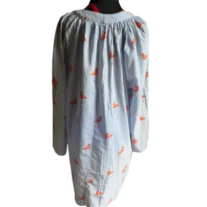 Violet Sky Flamingo Embroidered Tunic Blouse Small Blue White Stripe Cotton Boho thumbnail 3