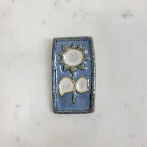 Vtg CUB Denmark Sunflower Tile Brooch Pin Blue Handmade MCM Ceramic Artisan thumbnail 2