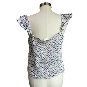 H&M Linen Blend Polka Dot Blouse White Lightweight‎ Summer Casual Chic Sz L thumbnail 3