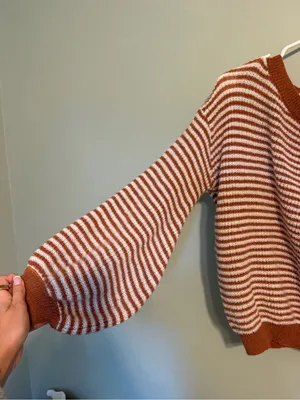 SHEIN Rust & Cream Striped Scoop-Neck Sweater thumbnail 3
