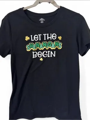 Let The Shenanigans Begin Black Short Sleeve Graphic Tee Size M thumbnail 1