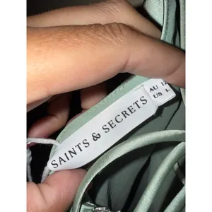 Saints & Secrets Sage Satin Cowl Neck Lace Up Maxi Dress L Wedding Event Date thumbnail 6