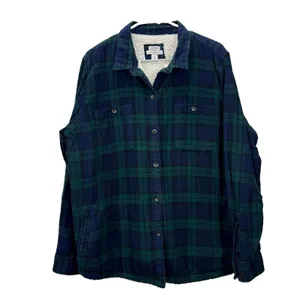 LL Bean Black Watch Scotch Plaid Sherpa Lined Shacket Flannel Jacket Pockets XL thumbnail 3