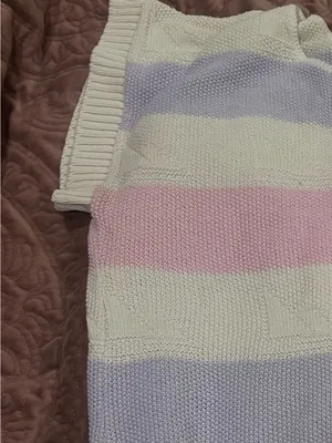 Vintage Striped Knit Sweater Vest in White, Pink & Lavender thumbnail 4