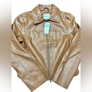 Abercrombie Fitch Vegan Leather Moto Jacket Women Medium Tan Camel NWT thumbnail 4
