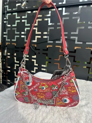 Von Dutch red Jax shoulder bag purse silver chain charms Y2K biker NWT thumbnail 1