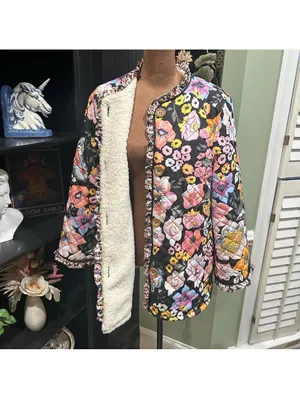 Sunday Up Floral Print Fleece‑Lined Quilted Jacket – Size Small (Oversized Fit) thumbnail 11