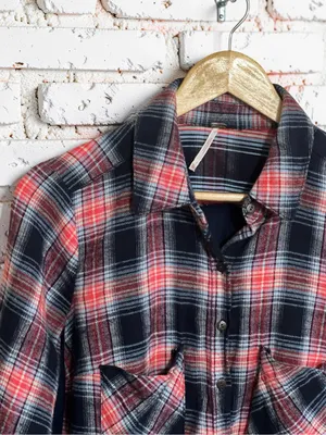 Free People Behind The Flannel Plaid & Floral Bandana Mixed Media Button Down thumbnail 4