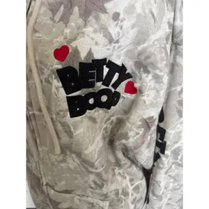 Fleischer Studios Betty Boop Camo Leaf Zip‎ Up Hoodie XL Tan Grey Graphic Back thumbnail 4