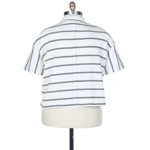 Thread & Supply Stripe Terry Popover Shirt Plus Size‎ White Black V-Neck 1X 1XL thumbnail 2
