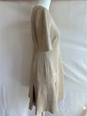 Calvin Klein Beige Faux Suede Fit and Flare Dress Size 8 thumbnail 3