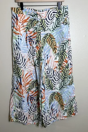 Tahari 100 Linen Wide Leg Palm‎ Resortwear Beach Vacation Summer High Waist XL thumbnail 1