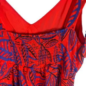 Alexis Target Red Blue Tropical Leaf Handkerchief Hem Tie Midi Dress Sz S thumbnail 7