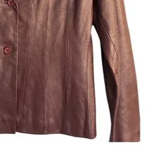 Metrostyle Leather Jacket Womens Size 12 Burgundy Lined Button Front Classic Red thumbnail 7