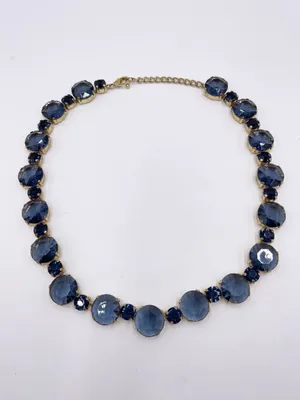Deep Blue Crystal Gemstone Statement Necklace Costume Jewelry Adjustable Classic thumbnail 2