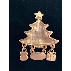 Christmas Tree Brooch Pin Enamel Gift Mitten Merry Christmas‎ Charms Gold Tone thumbnail 4