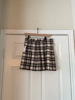 Originality Tan Black Plaid Pleated Skirt thumbnail 4