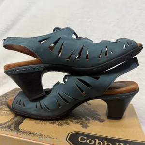 Cobb Hill 7M Sasha Lace Up Cutout Heel Dusty Blue Boho Comfort‎ Leather Sexy thumbnail 2