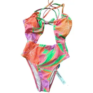 Cupshe NWT Tropical Floral Impressions Cutout One Piece Swimsuit Hot Neon Pink Size S thumbnail 7