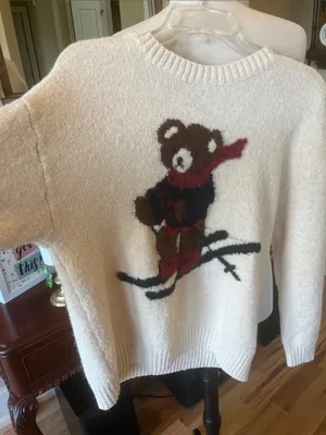 Cozy Cream Bear Snow Ski Sweater - Women's Crewneck Oversized thumbnail 3