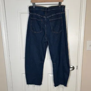 GAP Barrel Jeans 10/30R High Rise Stud Detail Raw Hem Cropped thumbnail 3